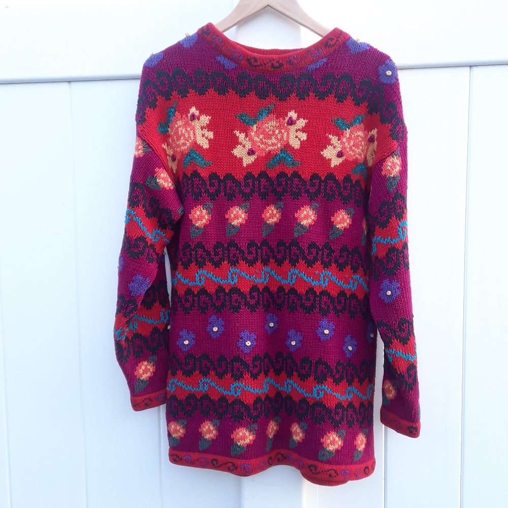 Vintage 90s Eclectic Floral Sweater by Clifford & Willis | Size Medium